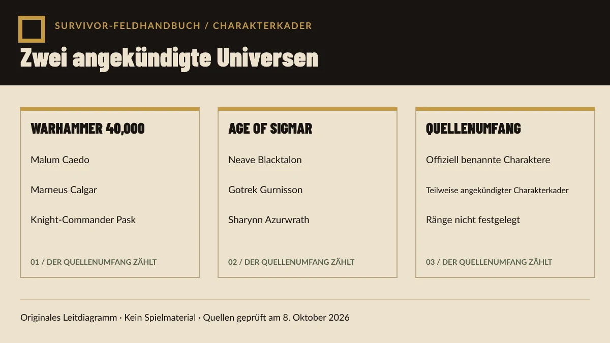Originales Diagramm zum Vergleich der beiden angekündigten Universen und ihrer benannten Helden.