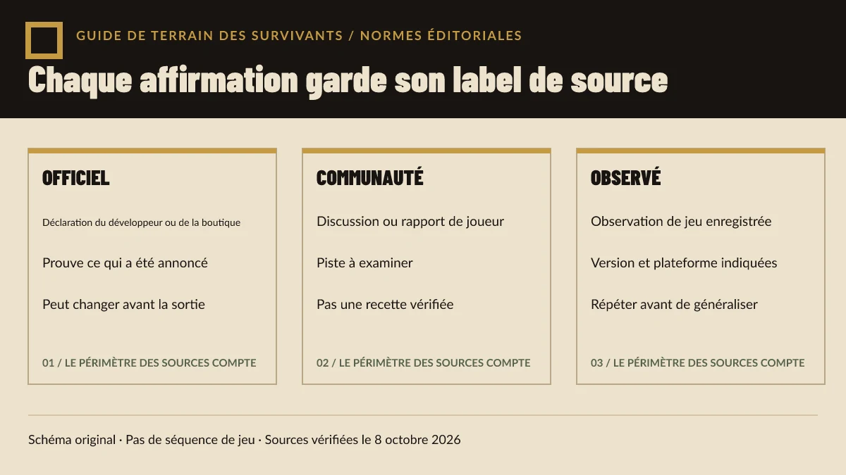 Schéma original montrant les libellés officiel, communautaire et sortie observée utilisés par le wiki.