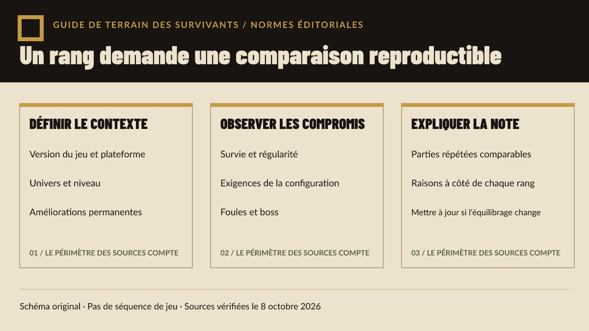 Schéma original présentant les contrôles, observations et étapes de publication prévus pour un classement équitable.